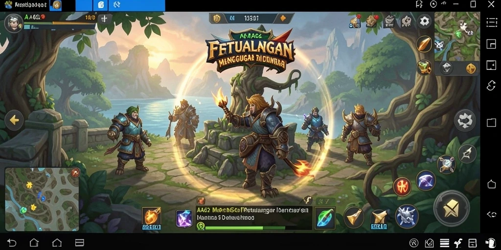 Tampilan gameplay RPG AA62 dengan karakter bertarung di medan perang.